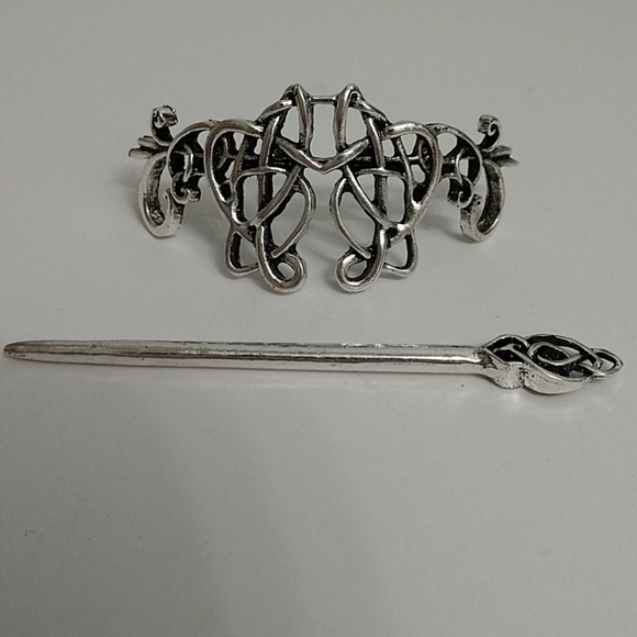 New Celtic Silver-tone Hairpin Stickpin Barrett - Picture 2 of 8